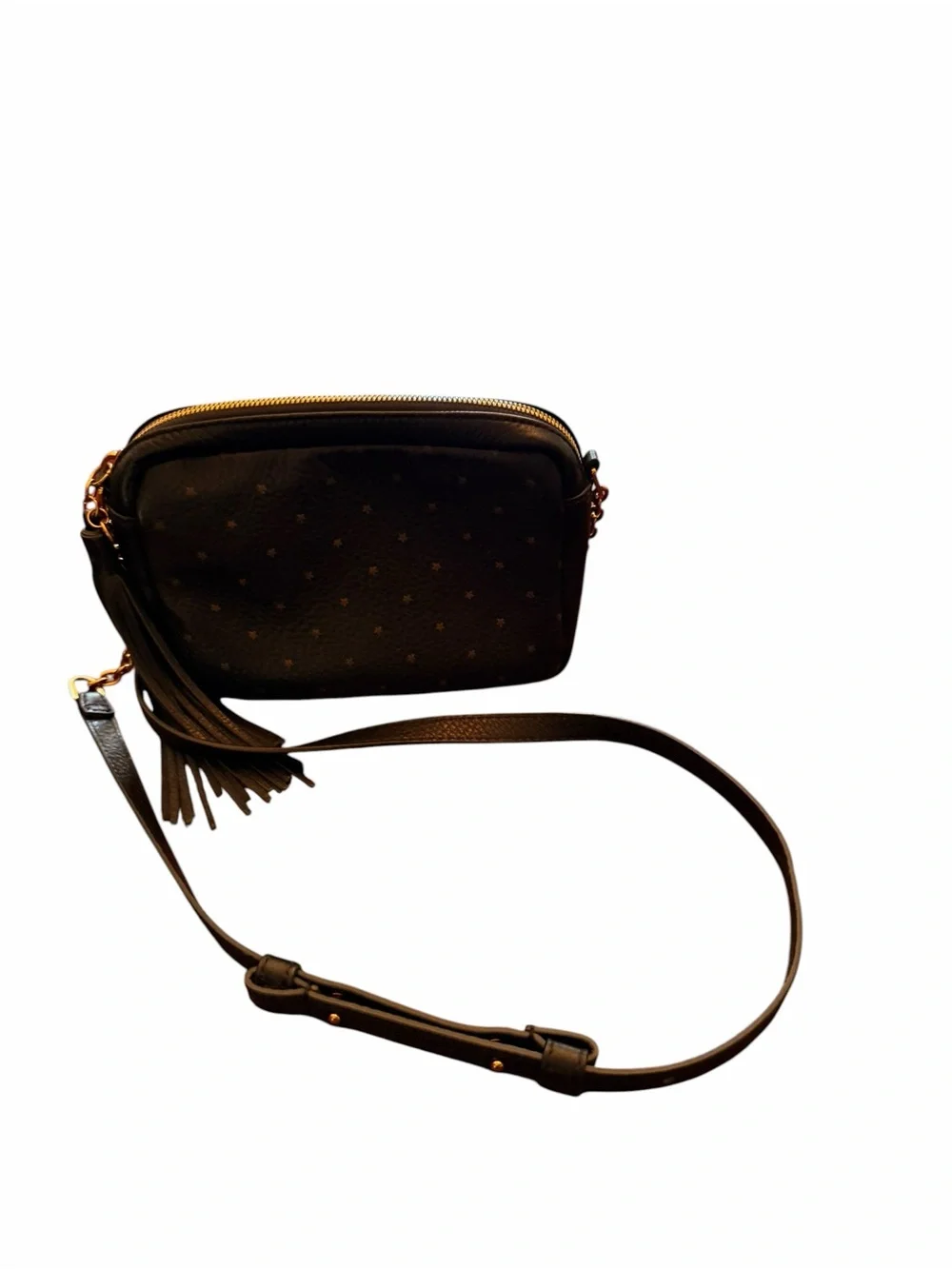 HOBO Black Star-Print Crossbody with Gold Chain Detail